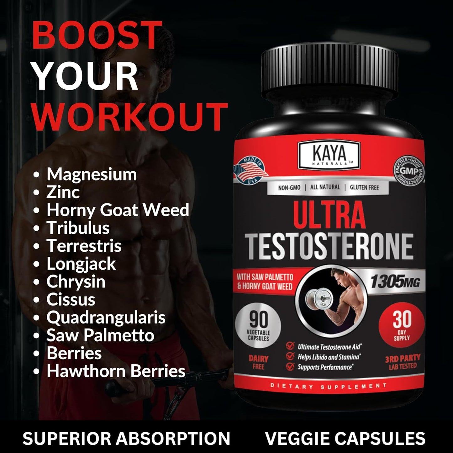 Potenciador Natural de Testosterona Kaya Naturals Ultra Testosterone